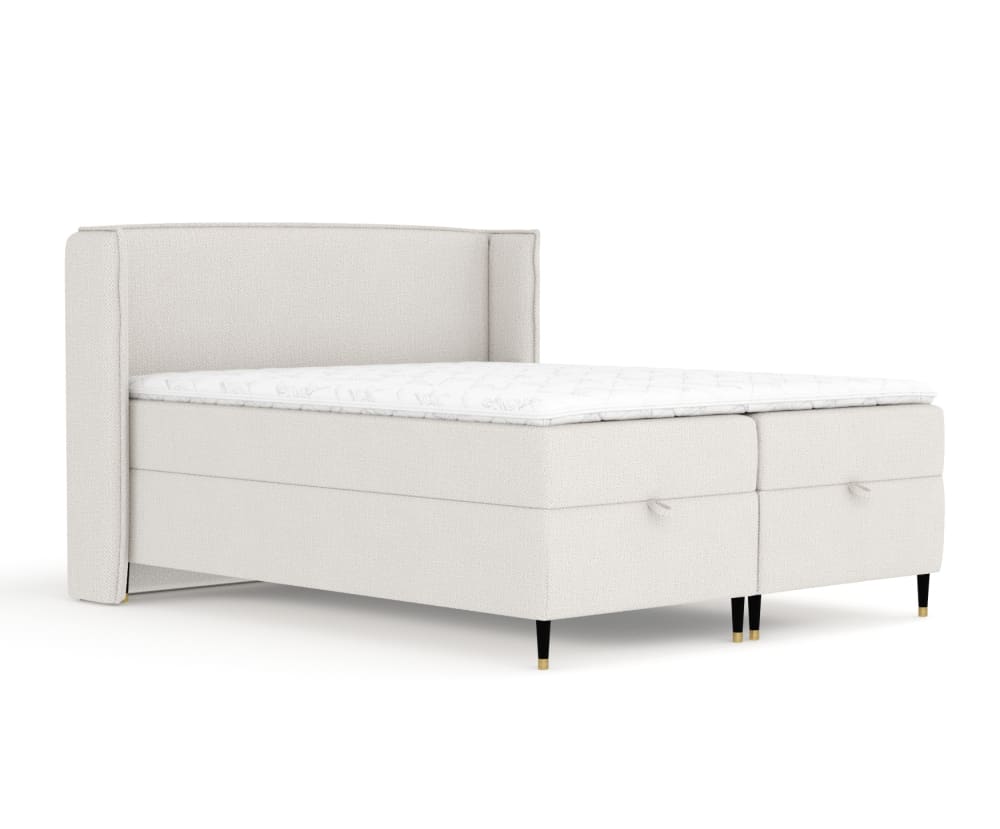 Maison de Reve Boxspringbett 180x200 mit Bettkasten und Matratze, Chenille Beige style modern Beige Stoff