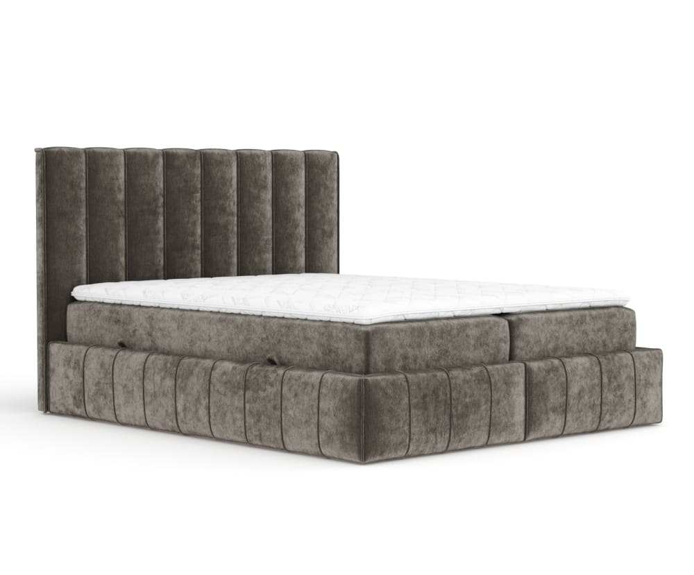 Maison de Reve Boxspringbett 140x200 mit Bettkasten und Matratze, Chenille Braun style modern Braun Stoff