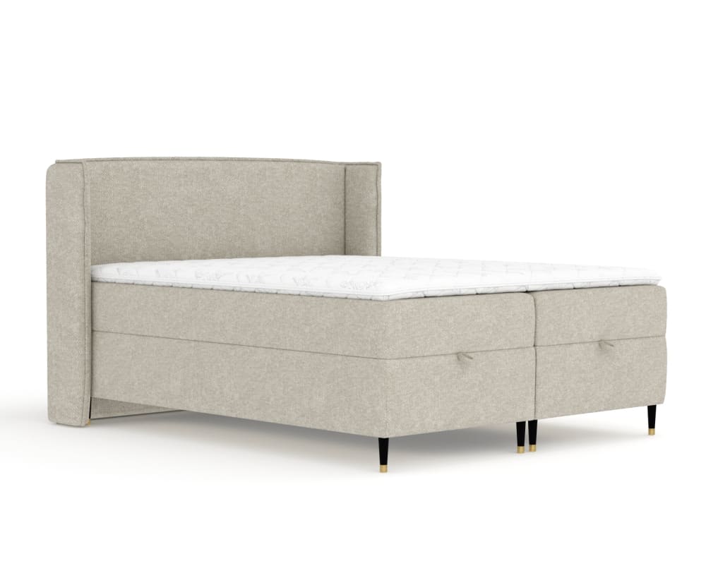 Maison de Reve Boxspringbett 140x200 mit Bettkasten und Matratze, Chenille Beige grau style modern Beige Stoff