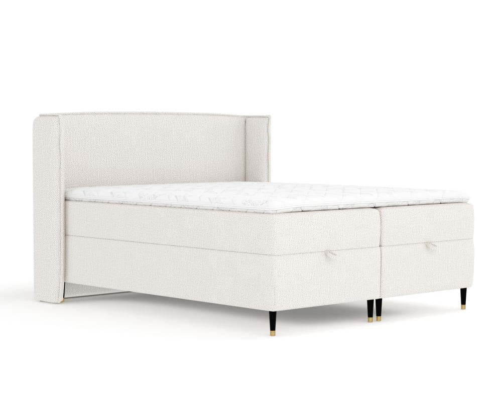 Maison de Reve Boxspringbett 180x200 mit Bettkasten und Matratze, Chenille Creme style modern Beige Stoff