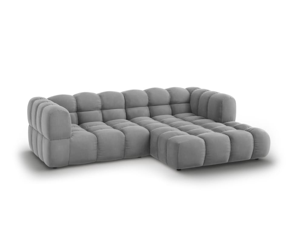 Canapé d'angle droit modulable 3 places en velours gris clair