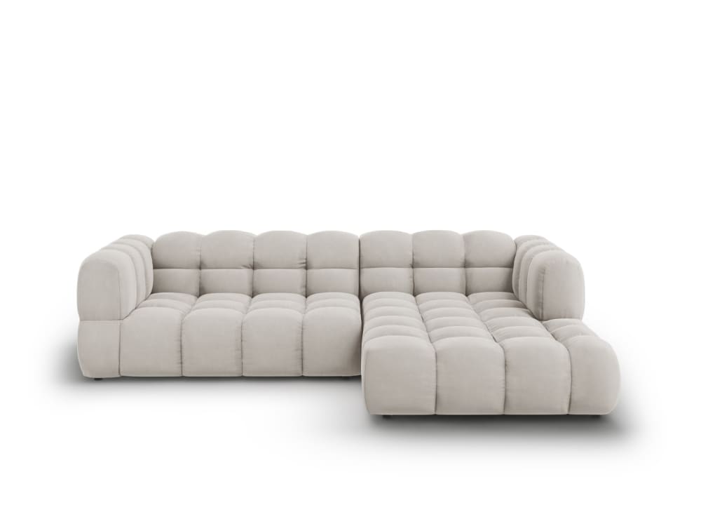 Canapé d'angle droit modulable 4 places en velours beige clair Canapé d'angle droit modulable 4 places en velours beige clair