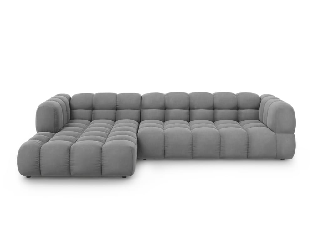 Canapé d'angle gauche modulable 4 places en velours gris clair Canapé d'angle gauche modulable 4 places en velours gris clair
