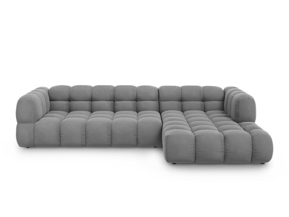Canapé d'angle droit modulable 4 places en velours gris clair Canapé d'angle droit modulable 4 places en velours gris clair