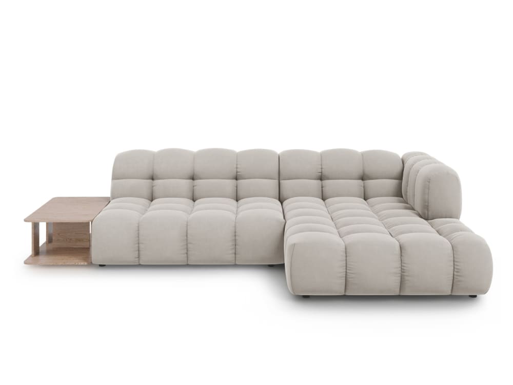 Canapé d'angle droit modulable 4 places en velours beige clair Canapé d'angle droit modulable 4 places en velours beige clair