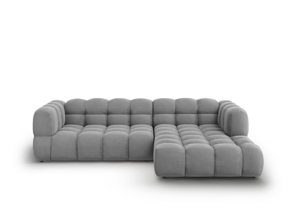 Canapé d'angle droit modulable 4 places en velours gris clair Canapé d'angle droit modulable 4 places en velours gris clair