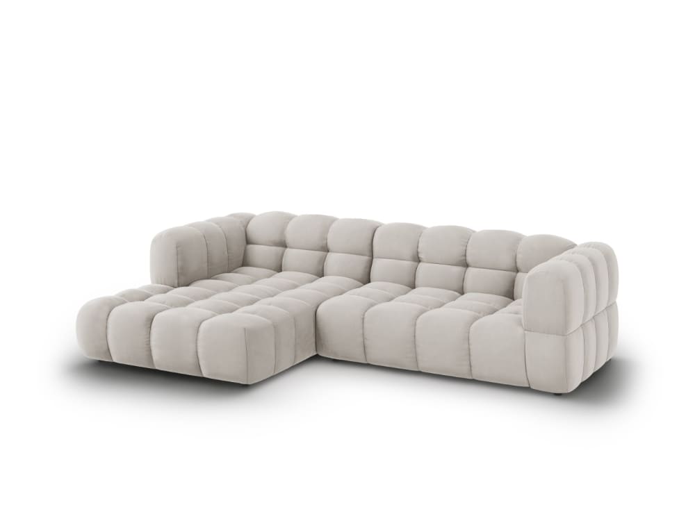 Canapé d'angle gauche modulable 4 places en velours beige clair