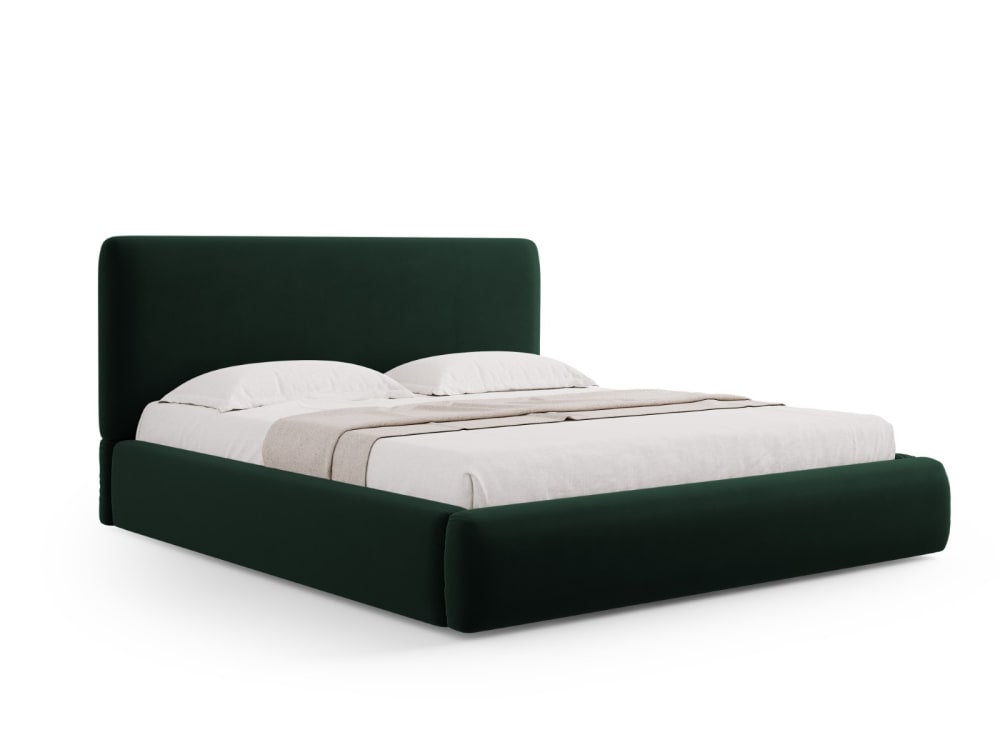 Lit coffre avec tête de lit 140x200cm en velours vert bouteille Lit coffre avec tête de lit 140x200cm en velours vert bouteille
