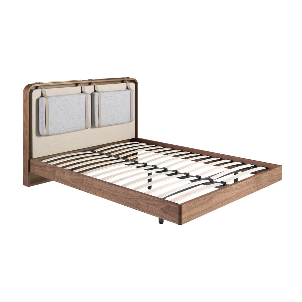 Lit en tissu coloris beige et gris Lit en tissu coloris beige et gris