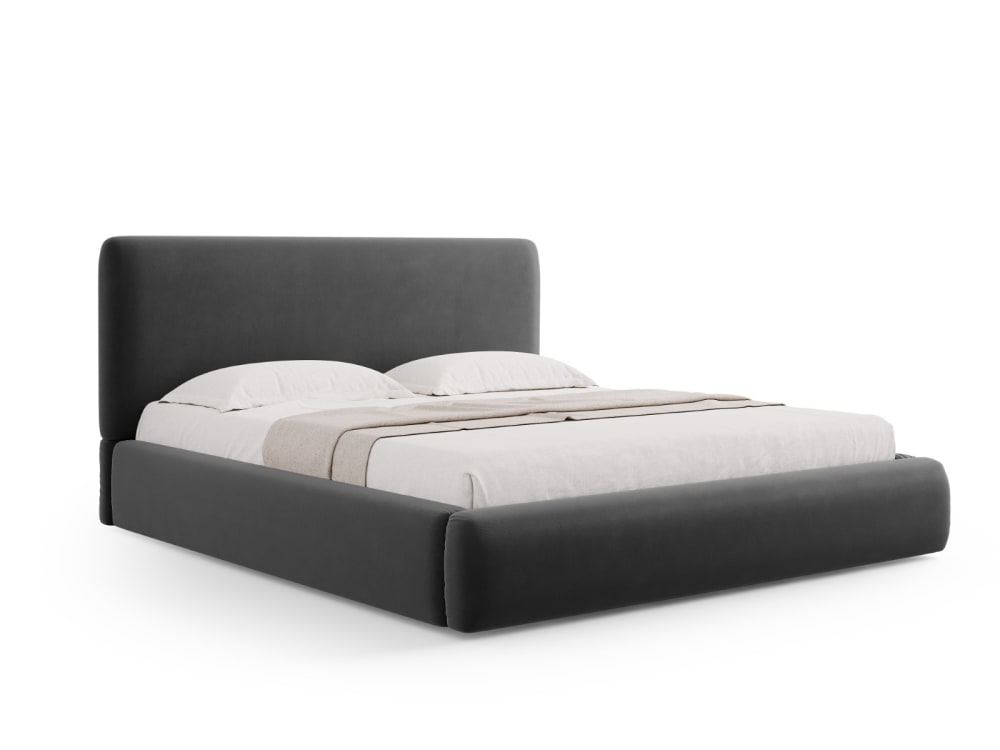 Lit coffre avec tête de lit 180x200cm en velours gris foncé Lit coffre avec tête de lit 180x200cm en velours gris foncé