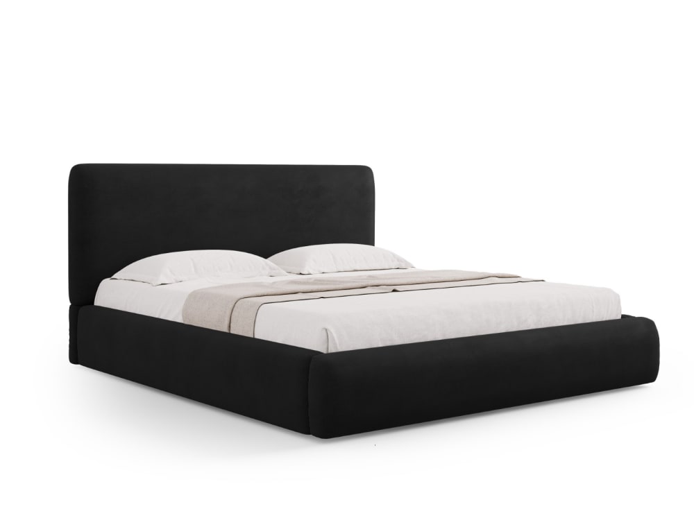 Lit coffre avec tête de lit 180x200cm en chenille noir Lit coffre avec tête de lit 180x200cm en chenille noir