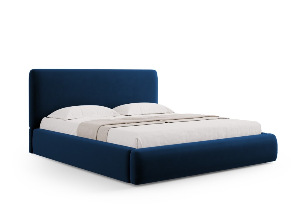 Lit coffre avec tête de lit 180x200cm en velours bleu roi