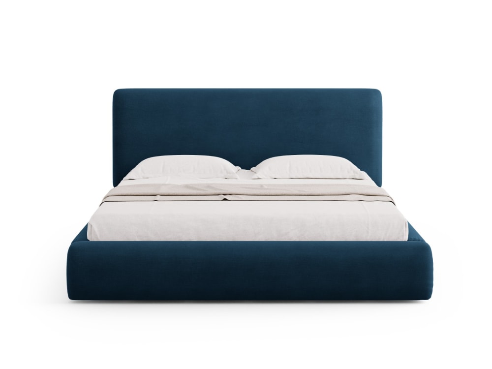 Lit coffre avec tête de lit 200x200cm en chenille bleu roi