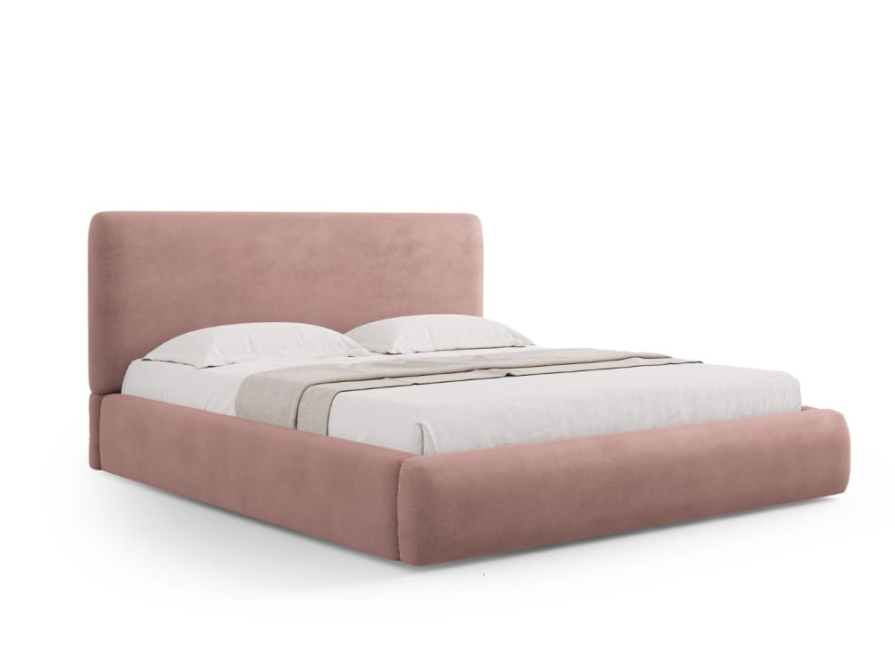 Lit coffre avec tête de lit 180x200cm en chenille rose