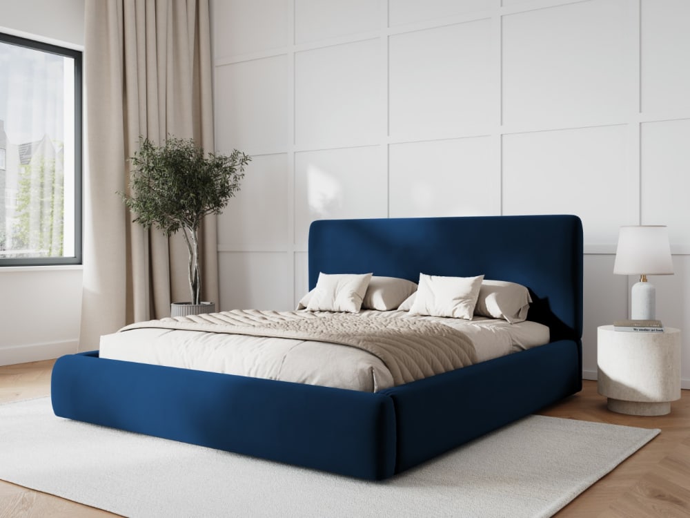 Lit coffre avec tête de lit 200x200cm en velours bleu roi