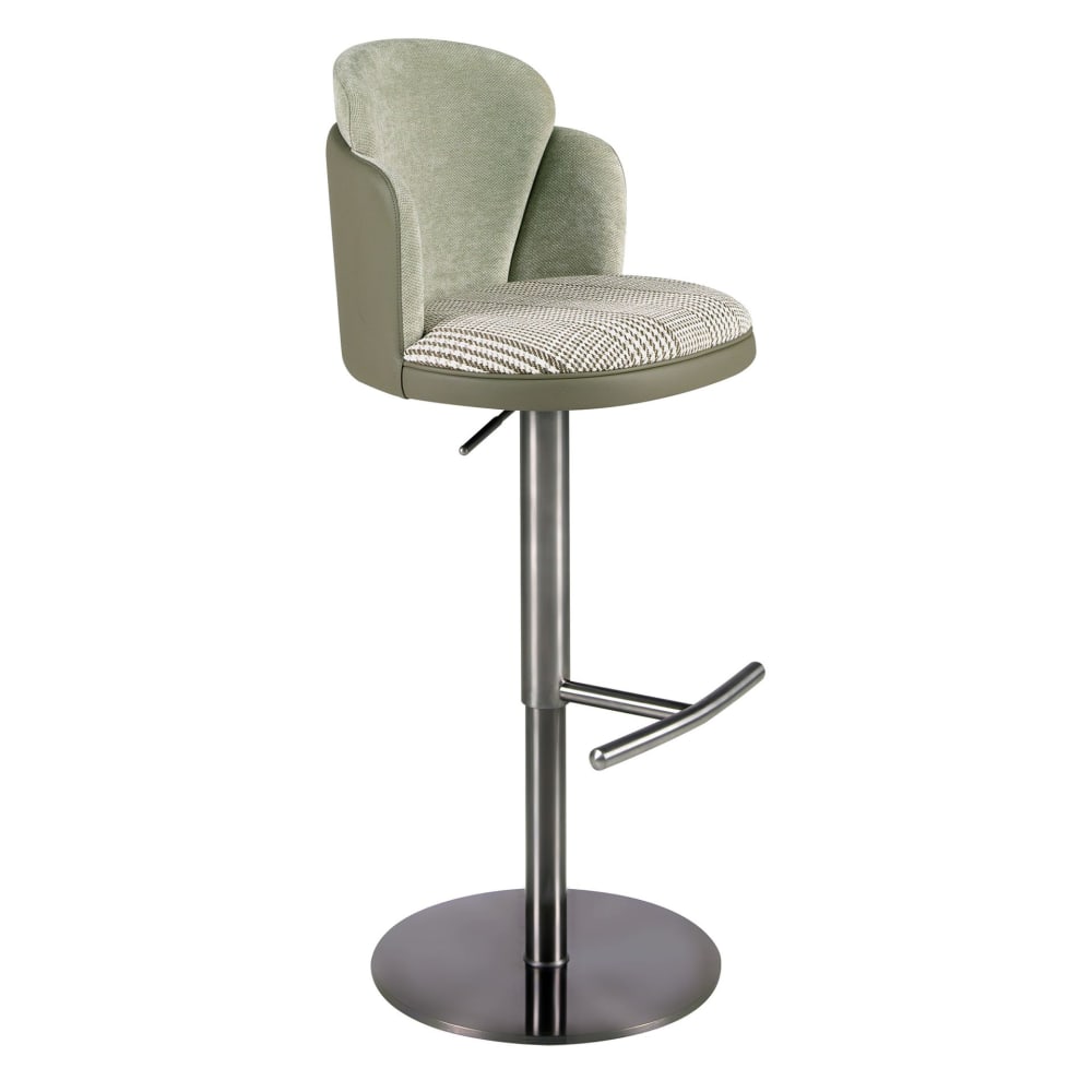 Tabouret pivotant en tissu vert foncé et blanc et similicuir Tabouret pivotant en tissu vert foncé et blanc et similicuir