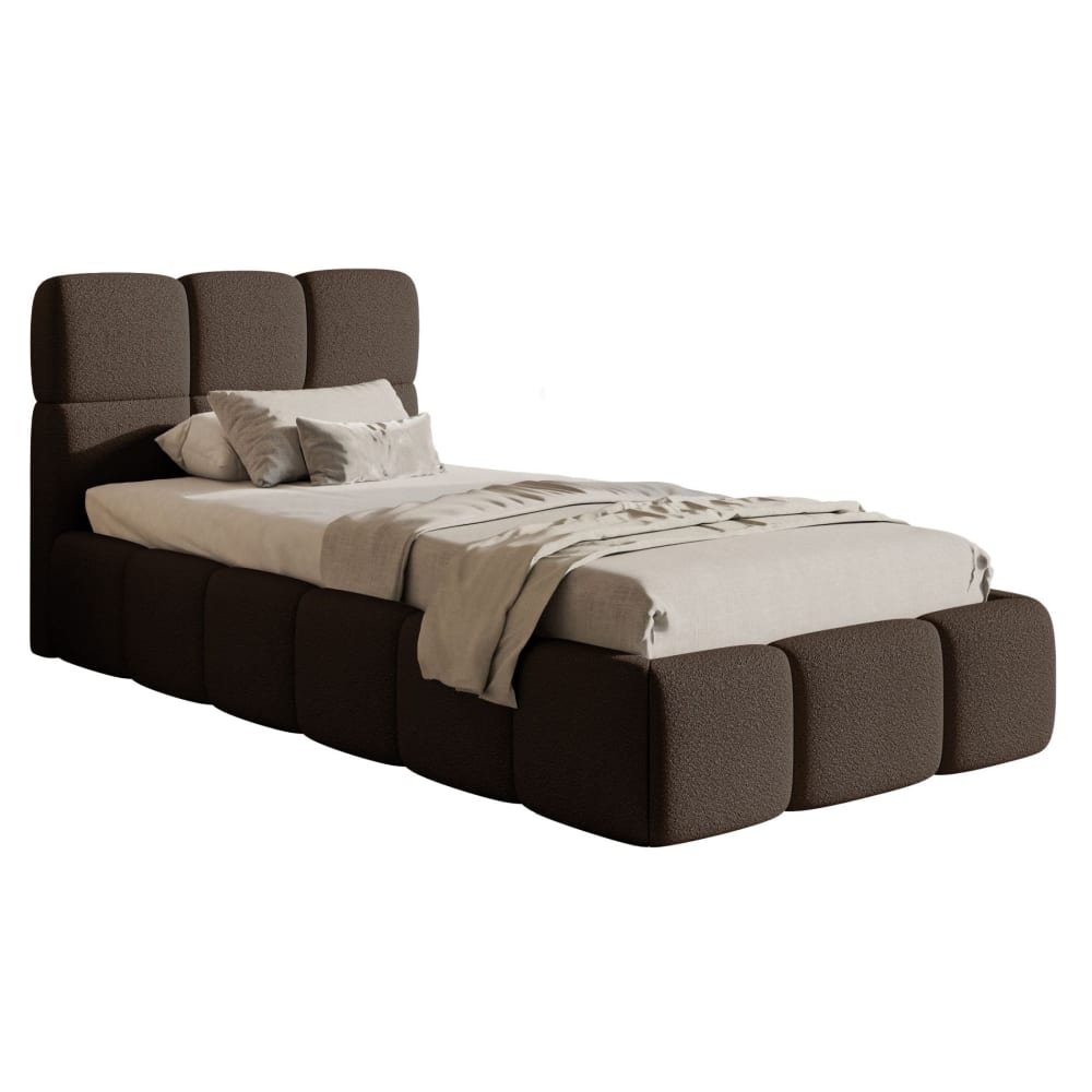 Lit rembourré 90x200, bouclé marron