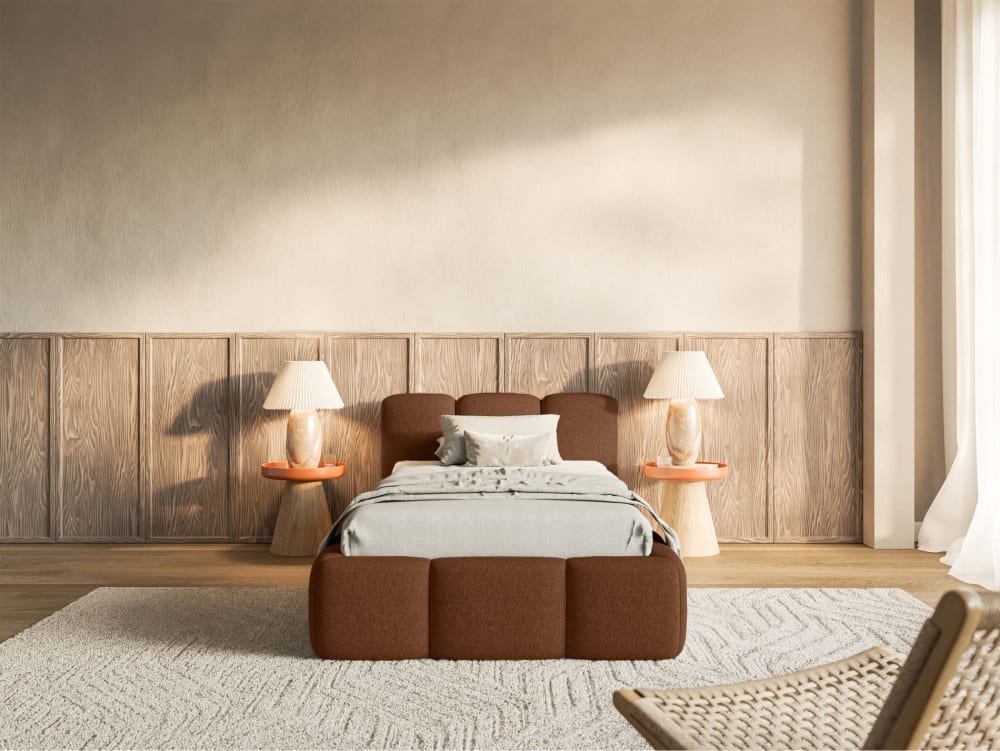Lit rembourré 90x200, chenille cuivre