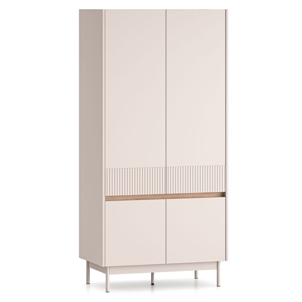 Selsey Kleiderschrank 4-türig, Kaschmirgrau/Eichenholzoptik, 92 cm style modern Taupe Spanplatte