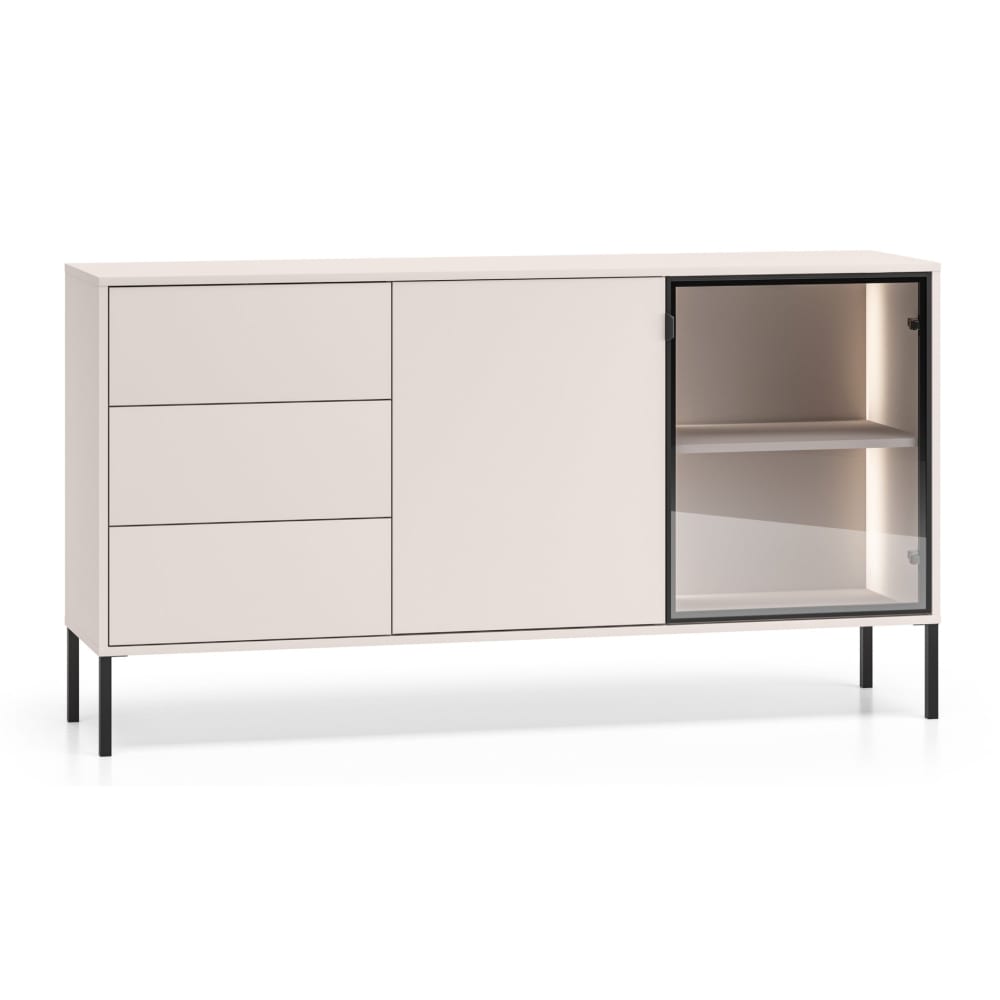 Selsey Sideboard mit beleuchteter Glasvitrine, Kaschmir, 160 cm style modern Taupe Spanplatte