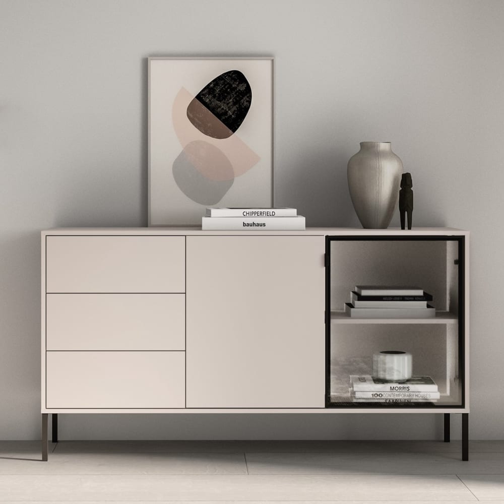 Sideboard mit beleuchteter Glasvitrine, Kaschmir, 160 cm -