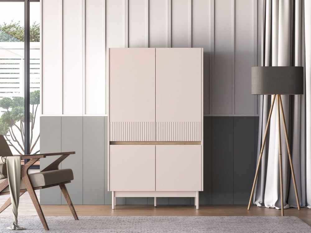 Highboard 4-türig, Kaschmirgrau/Eichenholzoptik, 92 cm - Maisons