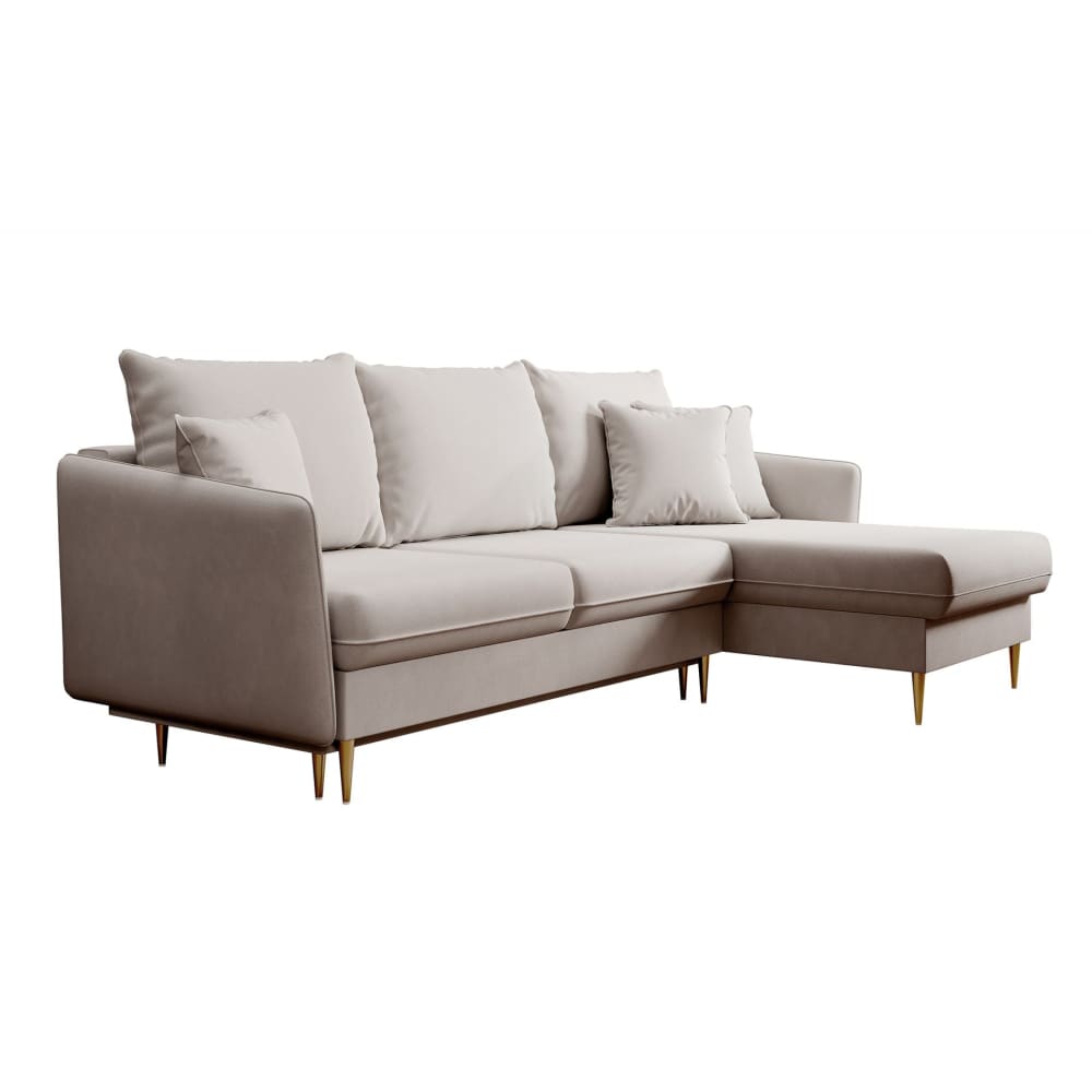 Selsey Ecksofa mit Schlaffunktion, goldenen Beinen, Samt Beige style modern Beige Stoff