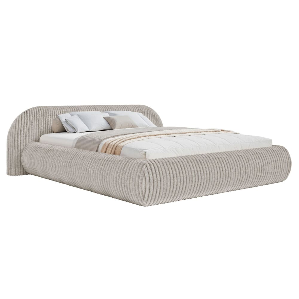 Lit rembourré 160x200 avec coffre, velours côtelé, gris beige