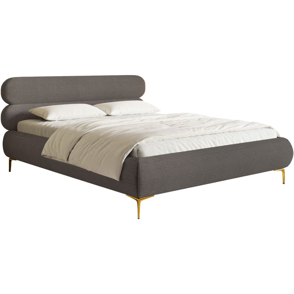 Selsey Polsterbett 140x200 mit Bettkasten, Cord, goldfarbene Füße, Grau style modern Grau Stoff