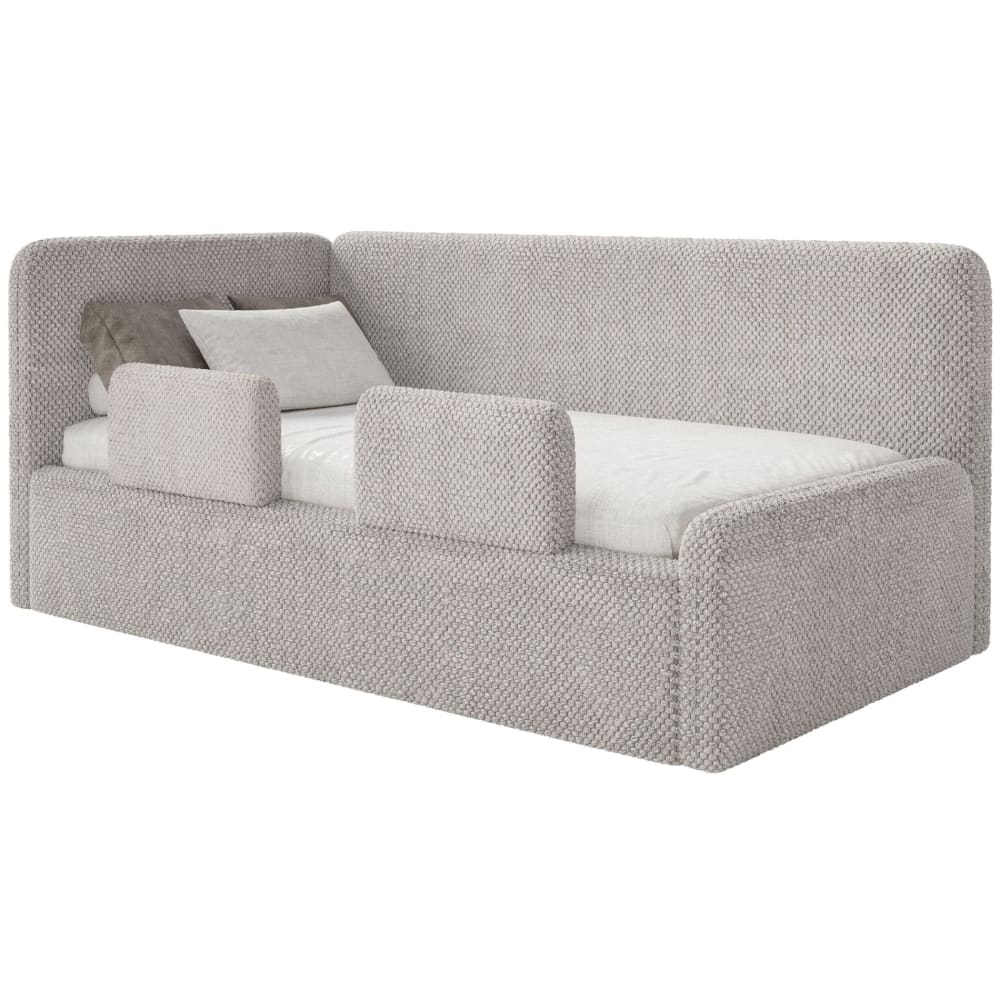 Lit enfant, tête gauche, matelas, barrière, en peluche, grège