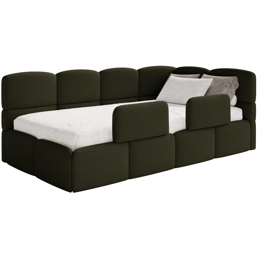 Selsey Kinderbett 120x200 Kopfteil rechts, Matratze & Stauraum, Olivgrün style modern Stoff Baby