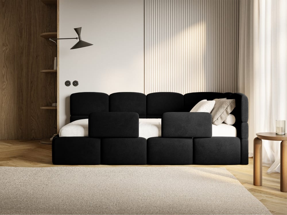 Kinderbett 90x200 mit Rausfallschutz, Kopfteil rechts, Samt