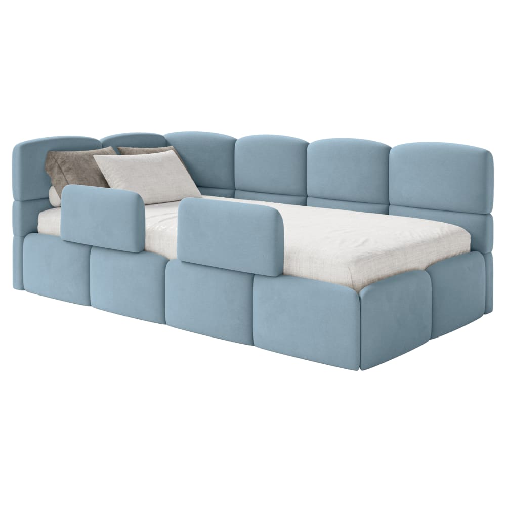 Lit enfant 120x200, tête - velours bleu clair