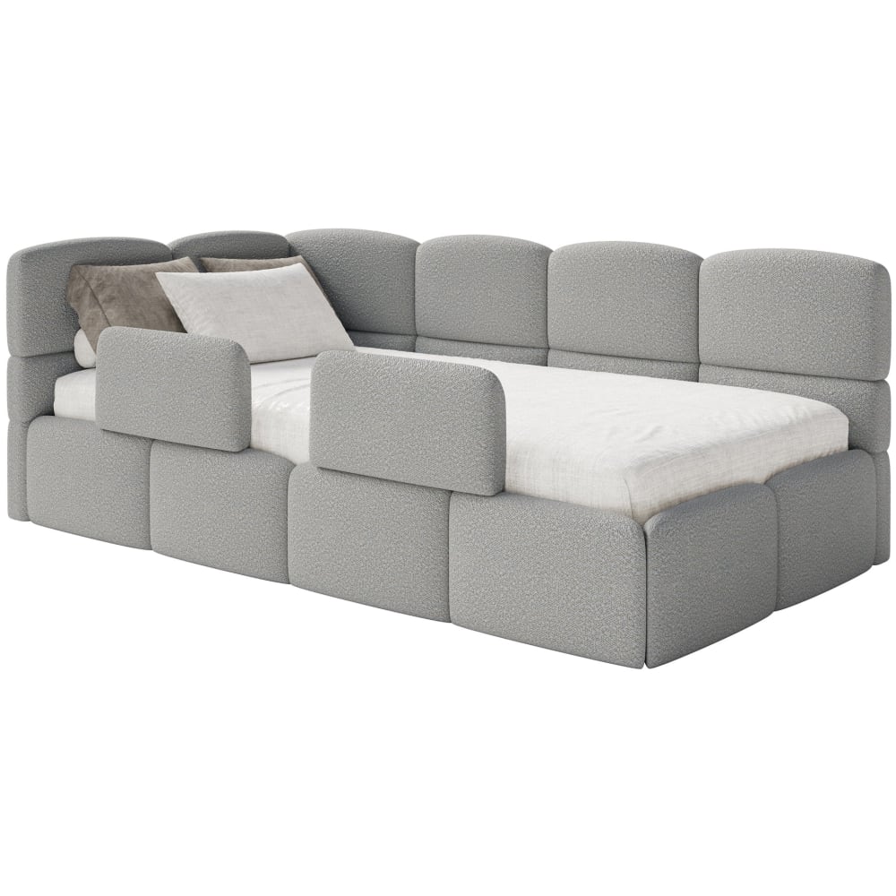 Lit enfant 120 cm, 2x barrières, bouclé, gauche, Gris