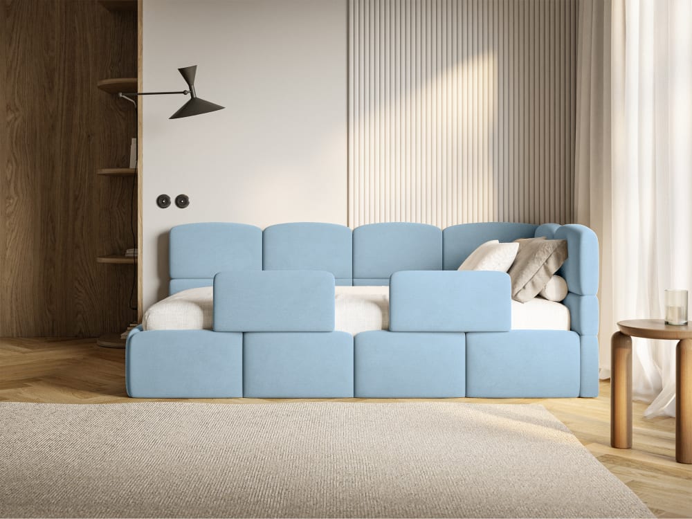 Kinderbett 90x200 mit Rausfallschutz, Kopfteil rechts, Samt