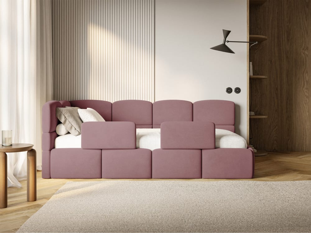 Kinderbett 90x200, mit Matratze, Rausfallschutz, links, Rosa -