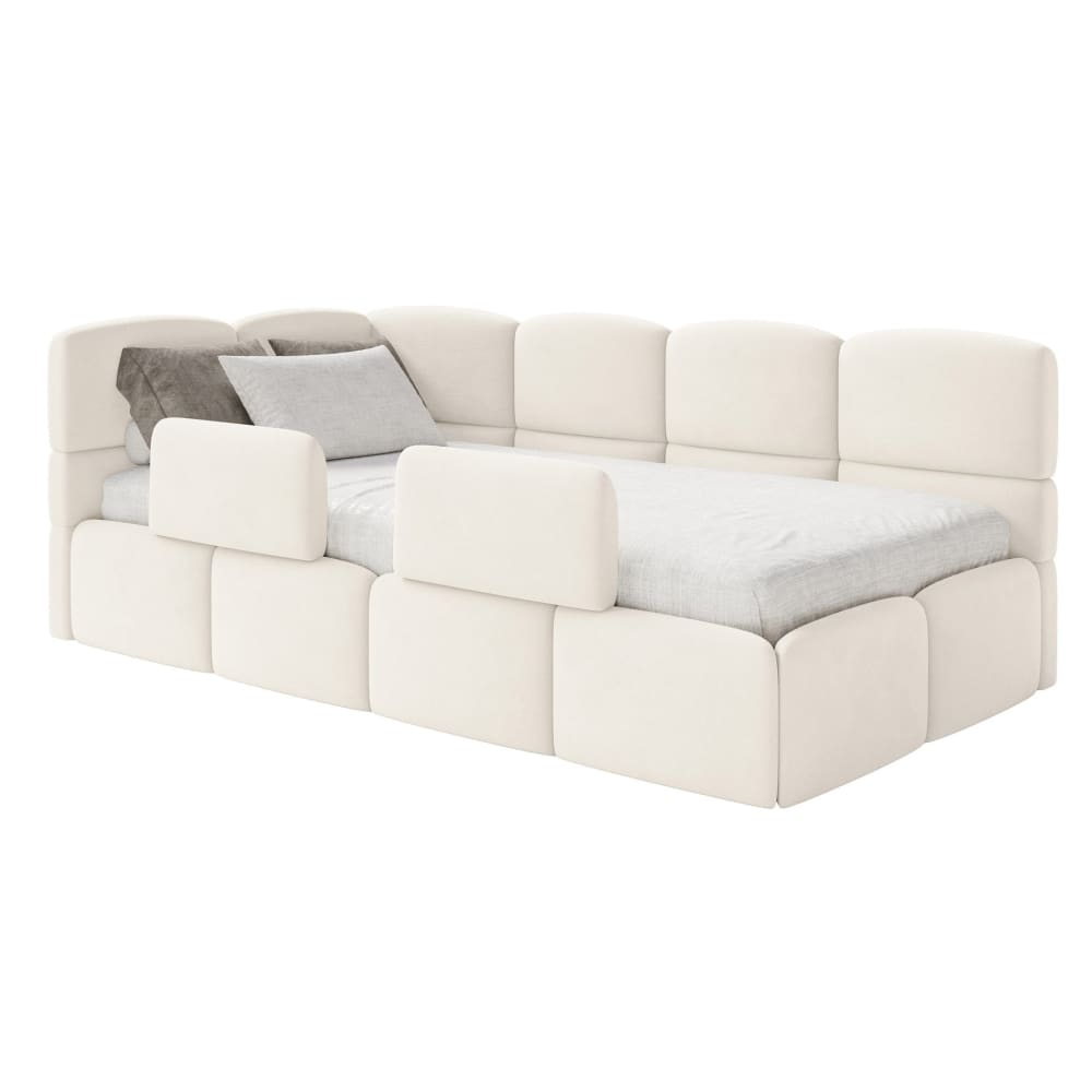 Lit enfant 120 cm, 2x barrières, velours, gauche, Crème