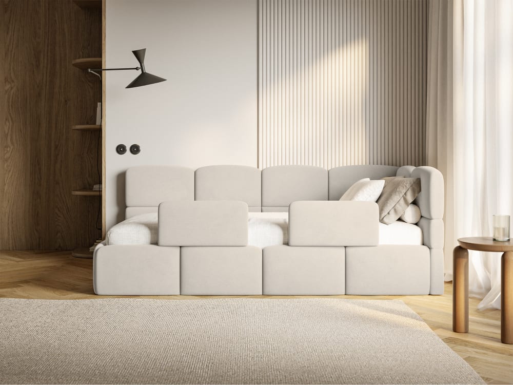 Kinderbett 90x200 mit Rausfallschutz, Kopfteil rechts, Samt