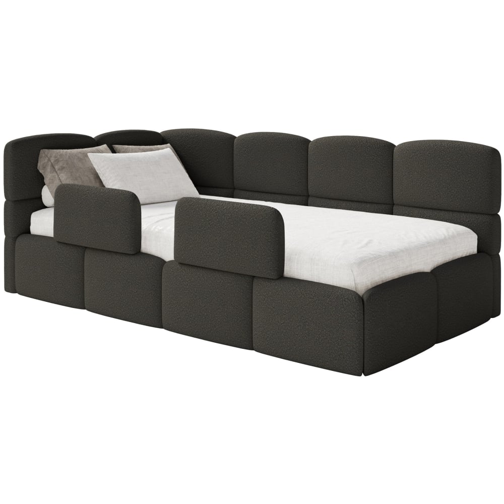 Lit enfant 120 cm, 2x barrières, bouclé, gauche, Brun