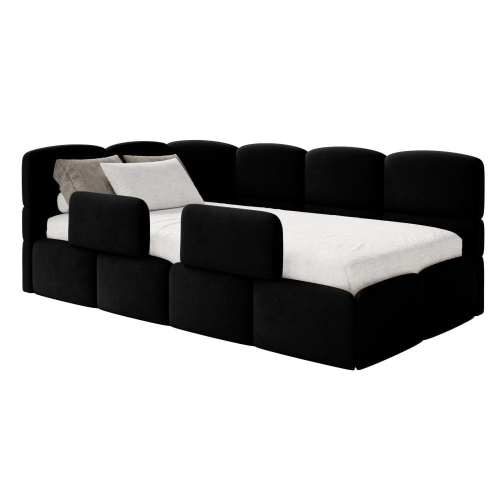 Selsey Kinderbett 90x200 mit Rausfallschutz, Kopfteil links, Samt Schwarz style modern SCHWARZ STOFF Baby
