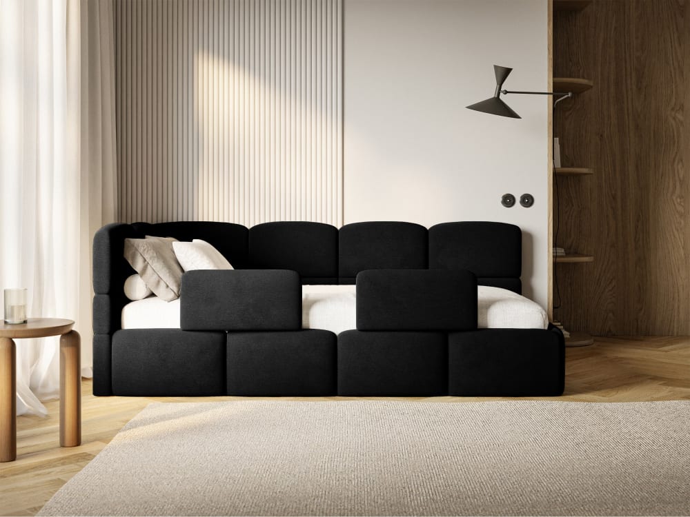Kinderbett 90x200 mit Rausfallschutz, Kopfteil links, Samt