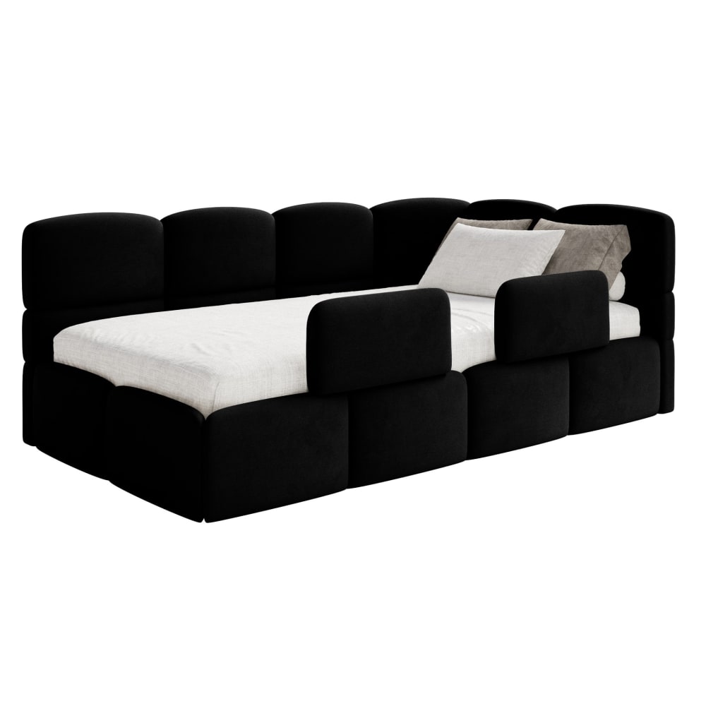Selsey Kinderbett 120x200 Kopfteil rechts, Matratze & Stauraum, Samt Schwarz style modern SCHWARZ STOFF Baby