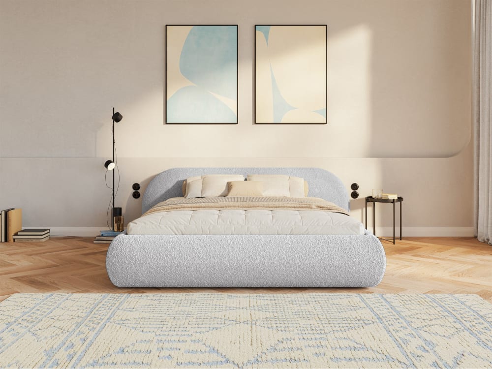 Lit rembourré 140x200, bouclé, gris clair