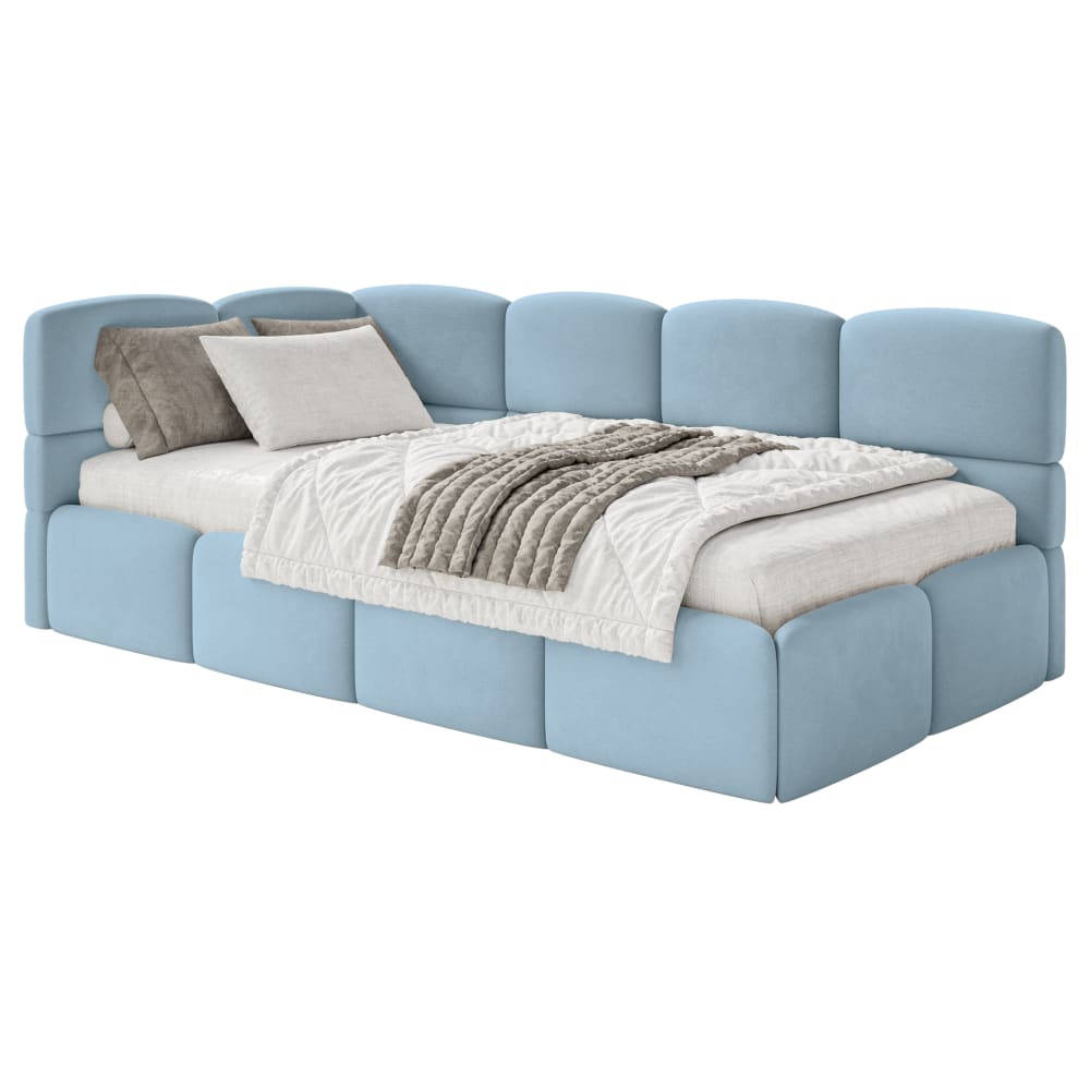 Lit ado 90x200 avec matelas, - velours bleu clair