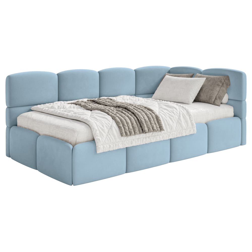 Lit ado 90x200, tête - velours bleu clair