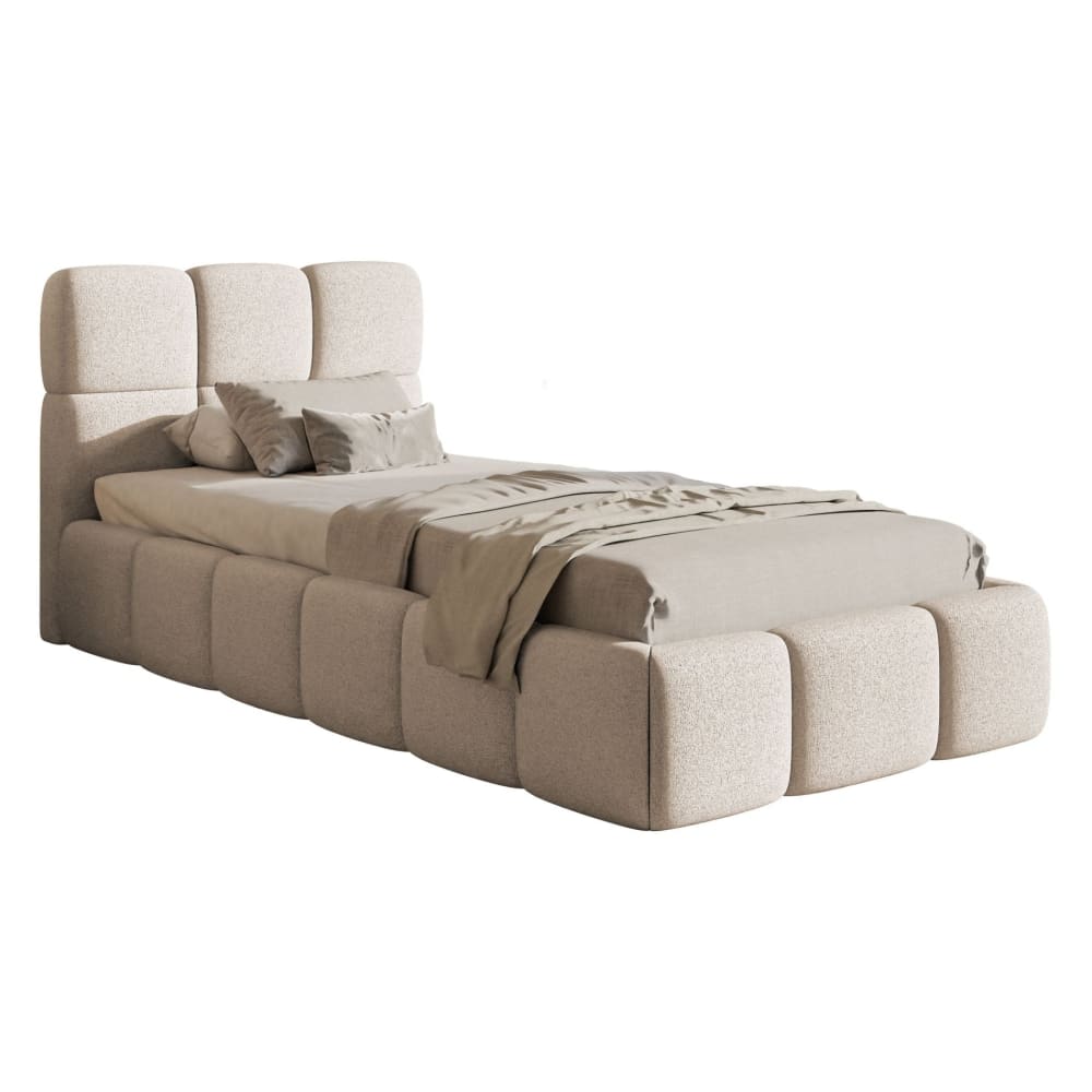 Lit rembourré 90x200, chenille beige clair