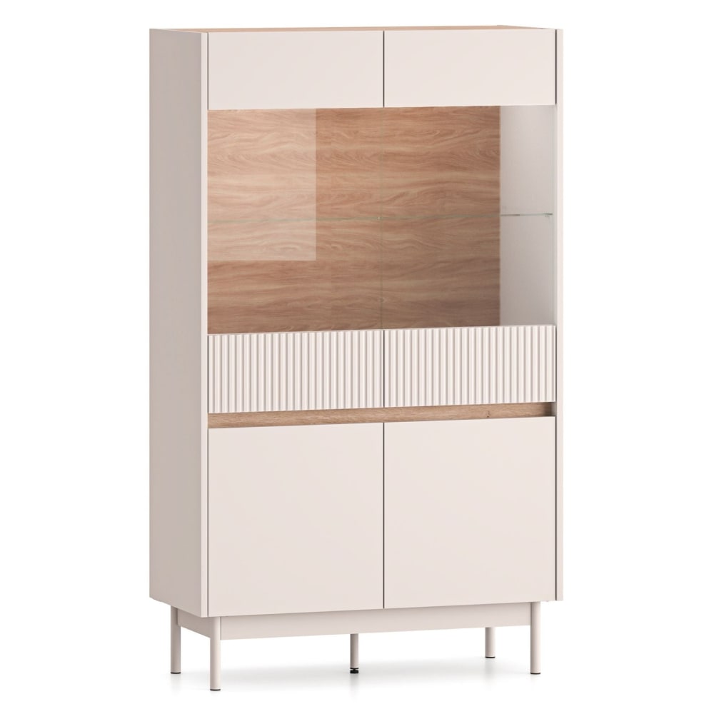 Vitrine 4 portes verre & led, gris cachemire/aspect chêne, 92 cm Vitrine 4 portes verre & led, gris cachemire/aspect chêne, 92 cm
