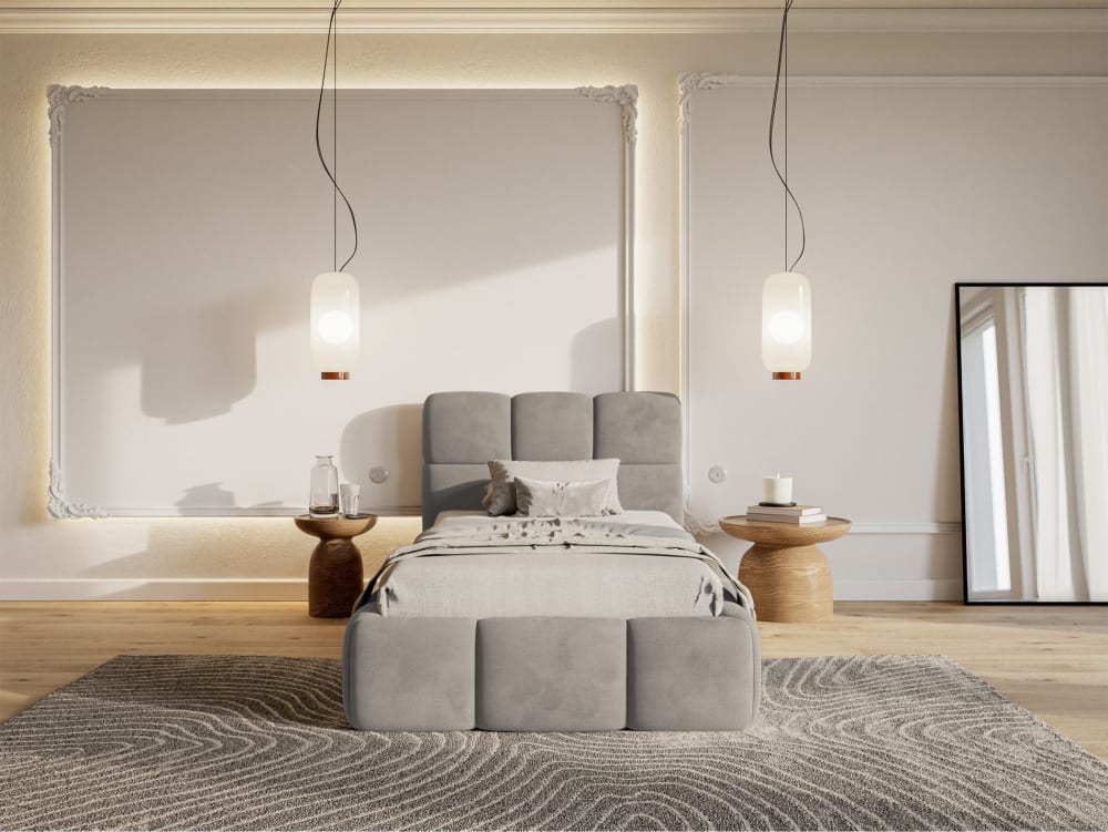 Lit rembourré 90x200, velours gris clair