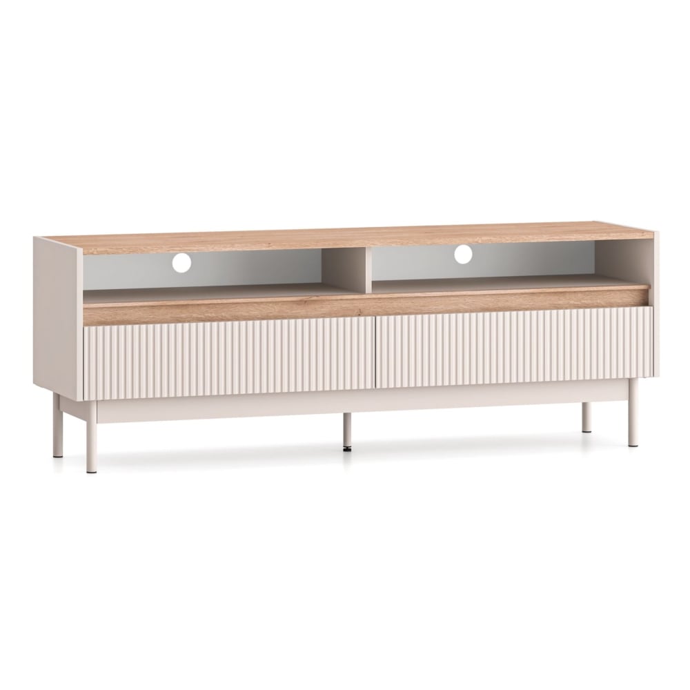 Meuble tv avec 2 tiroirs, gris cachemire/aspect chêne, 154 cm