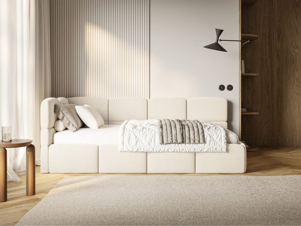 Lit ado 120 cm, velours, gauche, crème